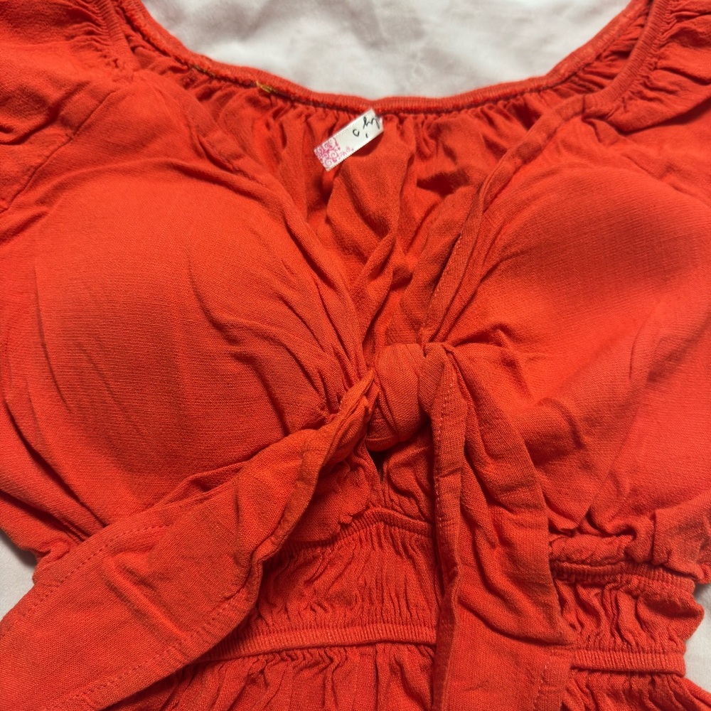 Vibrant Orange Tie-Front Top